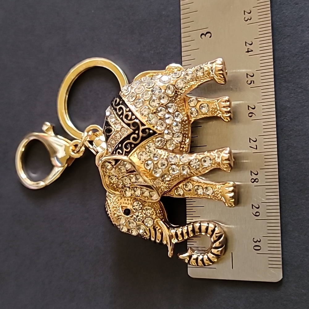 Black with Rhinestones Elephant Charm Keychain - Picture 4 of 8